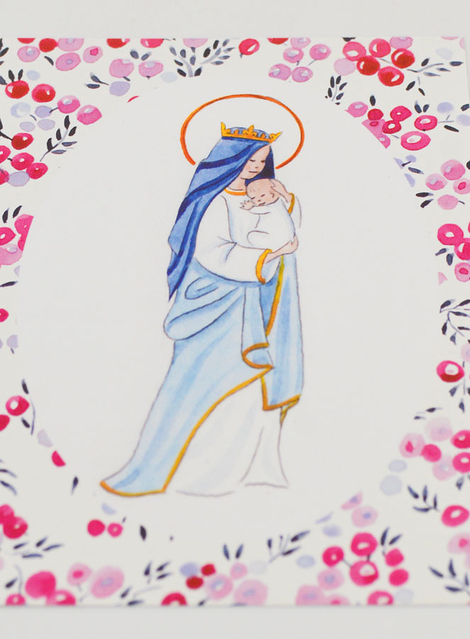 Carte de Baptême - Vierge Couronnée à l'Enfant Jésus - Fuchsia (pic 2)