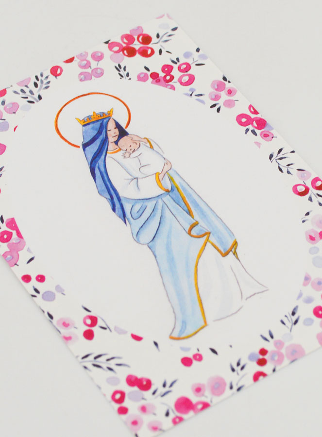 Carte de Baptême - Vierge Couronnée à l'Enfant Jésus - Fuchsia (pic 3)