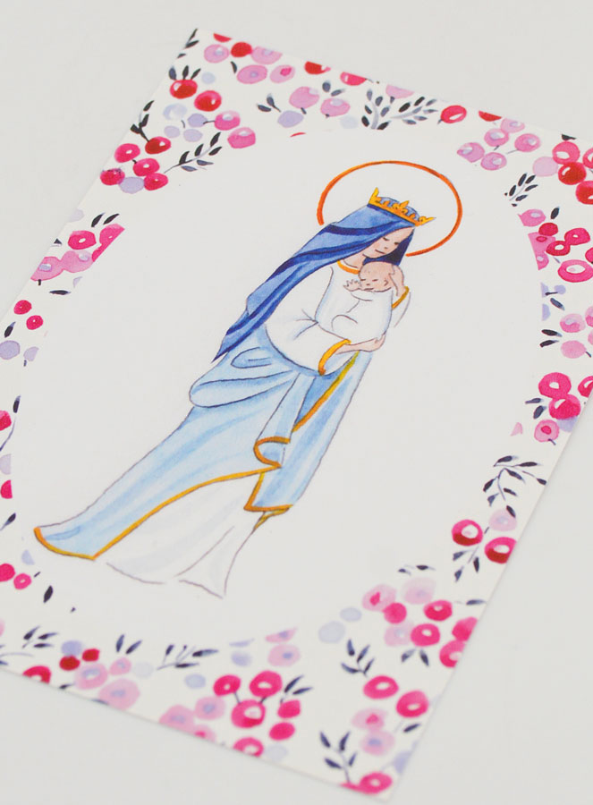 Carte de Baptême - Vierge Couronnée à l'Enfant Jésus - Fuchsia (pic 4)