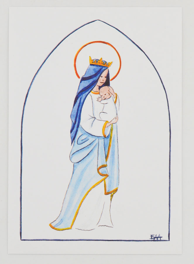 Carte de Baptême - Vierge Couronnée à l'Enfant Jésus - Blanc (pic 1)