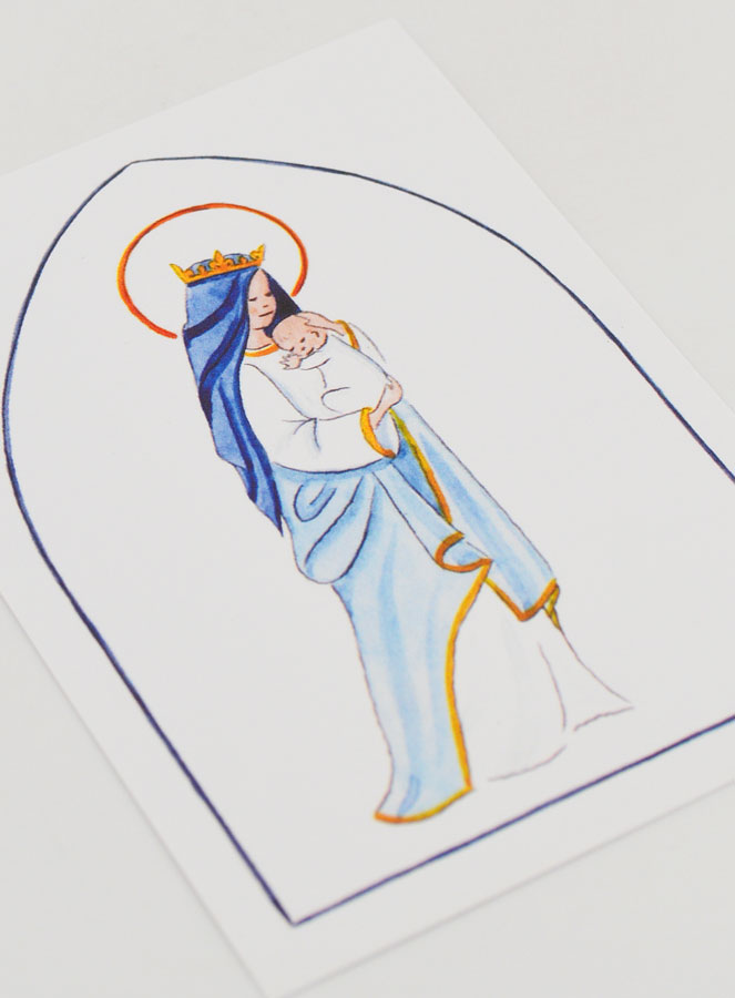 Carte de Baptême - Vierge Couronnée à l'Enfant Jésus - Blanc (pic 3)