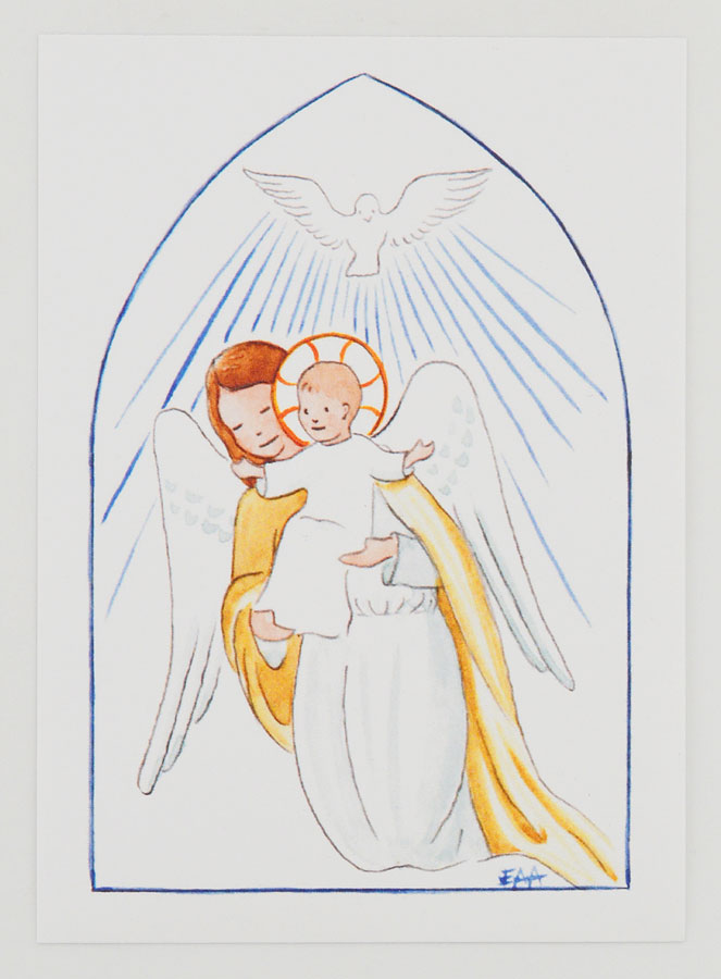 Carte de Baptême - Ange-Gardien Protecteur et Esprit Saint - Blanc (pic 1)