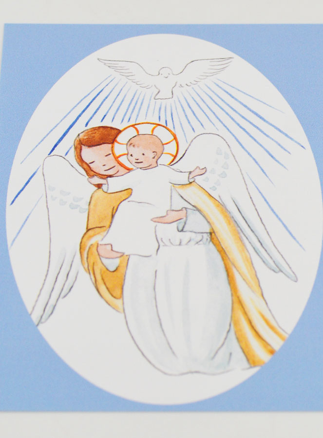 Carte de Baptême - Ange-Gardien Protecteur et Esprit Saint - Bleu Ciel (pic 2)