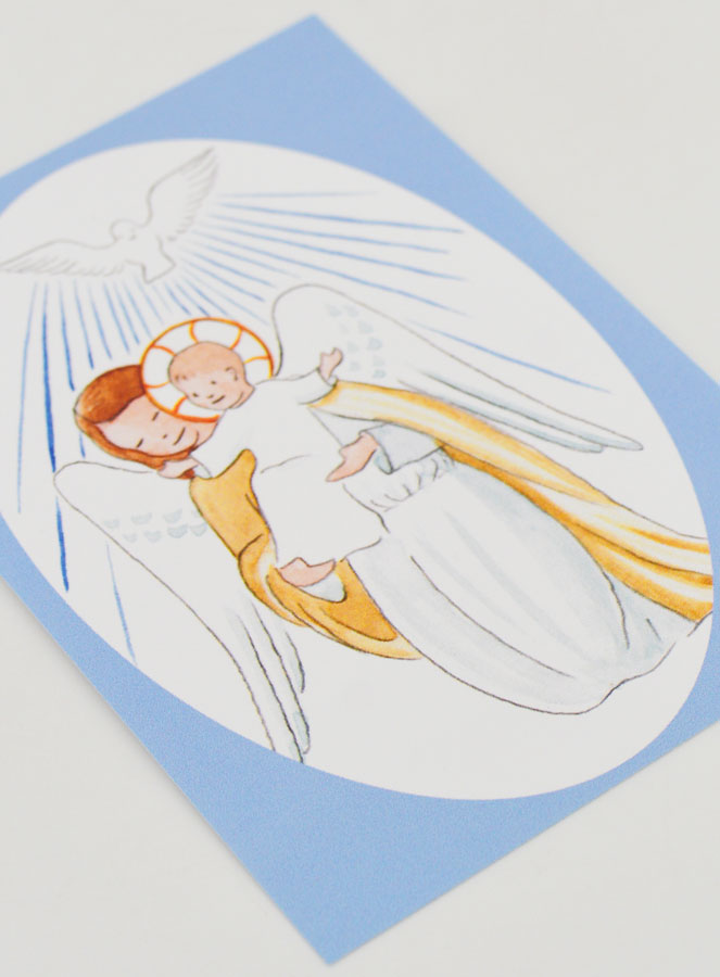 Carte de Baptême - Ange-Gardien Protecteur et Esprit Saint - Bleu Ciel (pic 3)
