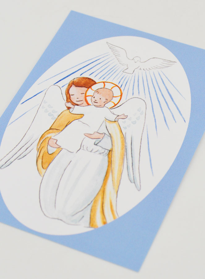 Carte de Baptême - Ange-Gardien Protecteur et Esprit Saint - Bleu Ciel (pic 4)