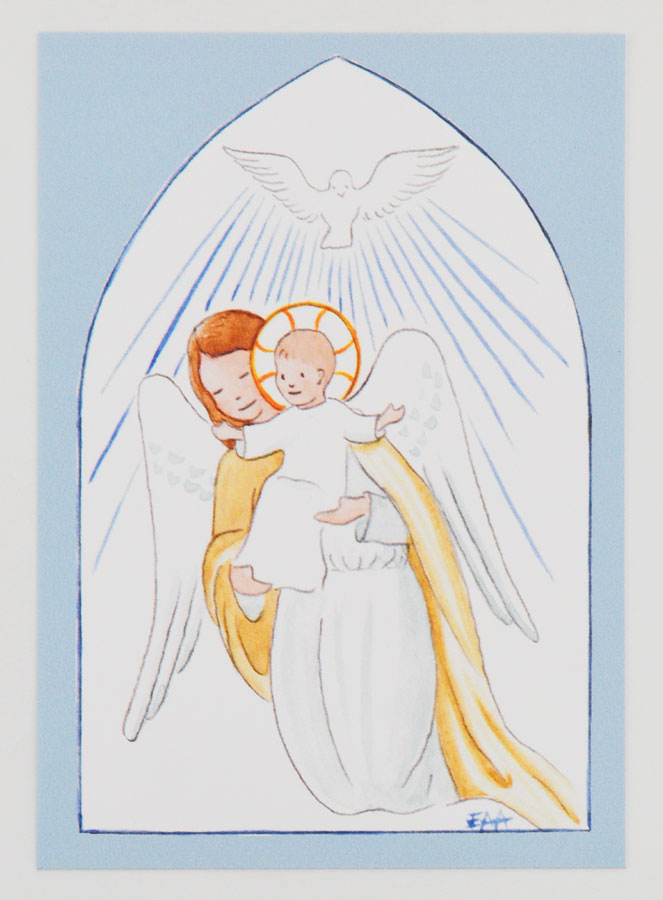 Carte de Baptême - Ange-Gardien Protecteur et Esprit Saint - Bleu (pic 1)
