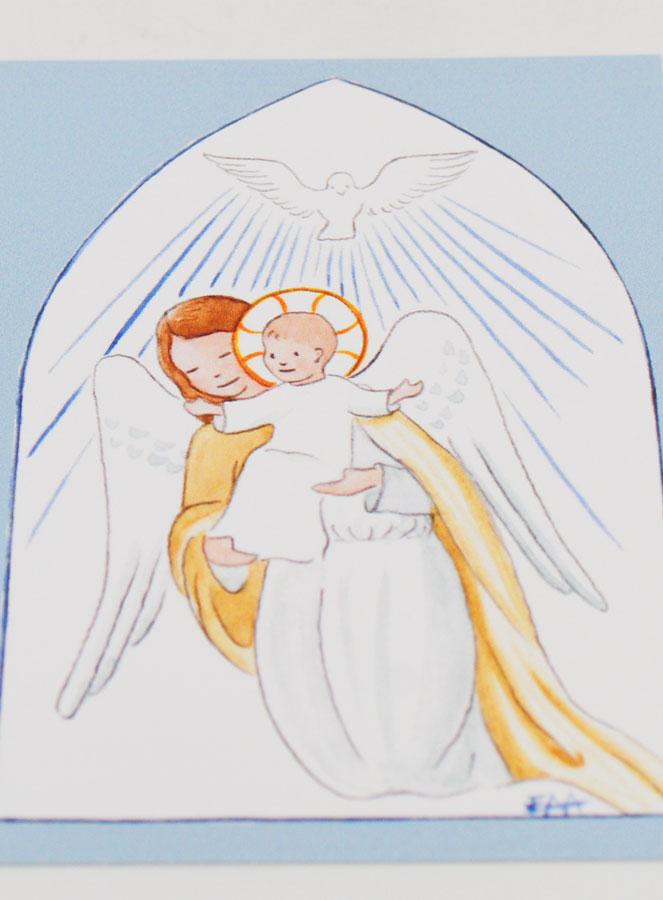Carte de Baptême - Ange-Gardien Protecteur et Esprit Saint - Bleu (pic 2)