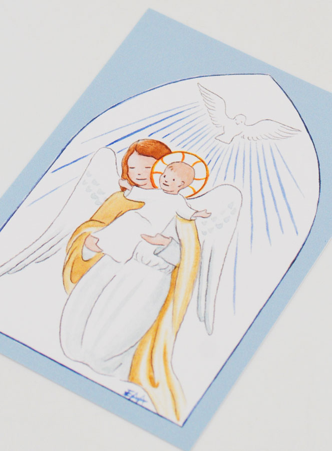 Carte de Baptême - Ange-Gardien Protecteur et Esprit Saint - Bleu (pic 4)
