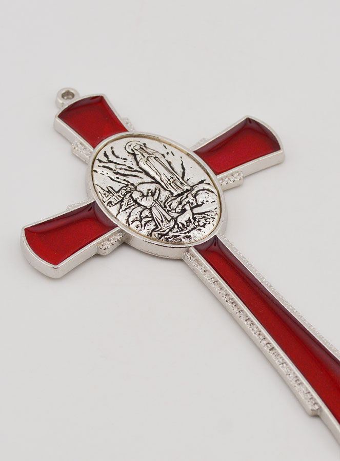 Croix de Lourdes Rouge 10 cm - Médaille des Apparitions (pic 3)