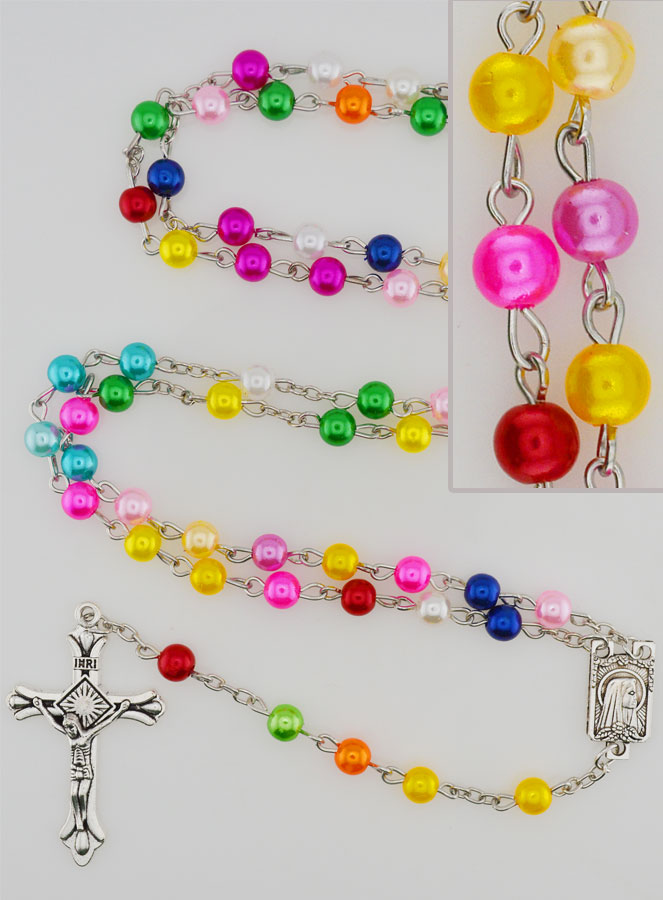 Chapelet en Perles Multicolor sur Chaîne Argenté - 60 cm (pic 1)