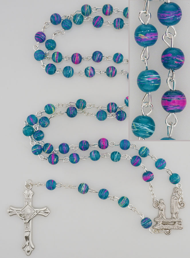 Chapelet de Lourdes en Perles Rouge et Bleu - 60 cm (pic 1)
