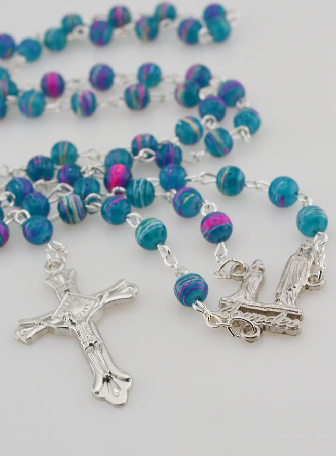 Chapelet de Lourdes en Perles Rouge et Bleu - 60 cm (pic 2)