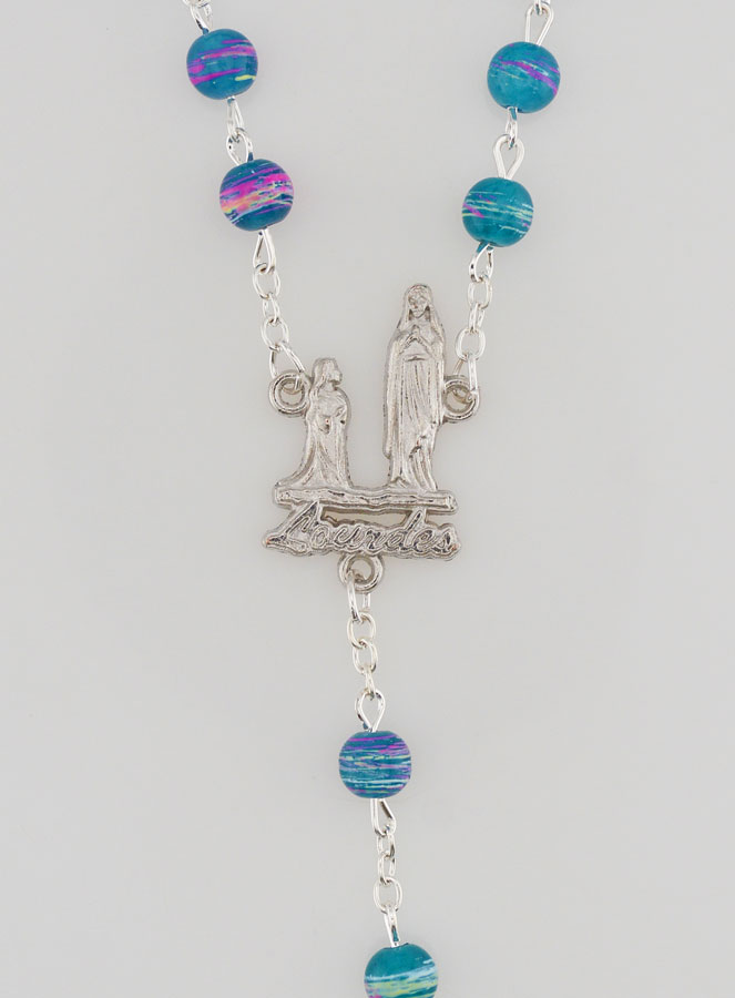 Chapelet de Lourdes en Perles Rouge et Bleu - 60 cm (pic 4)