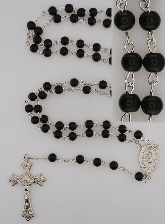 Chapelet Collier Mode en Perles Noires de Lourdes - 50 cm (pic 1)