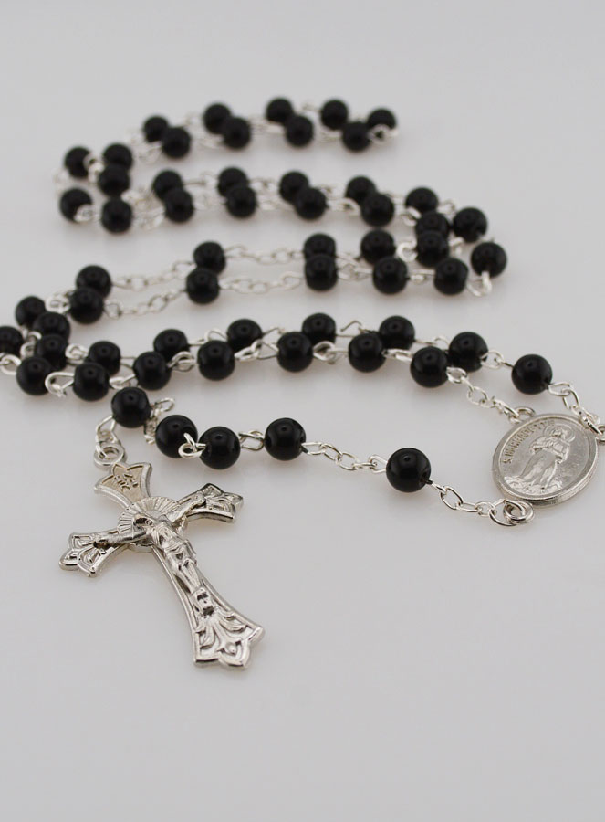 Chapelet Collier Mode en Perles Noires de Lourdes - 50 cm (pic 2)