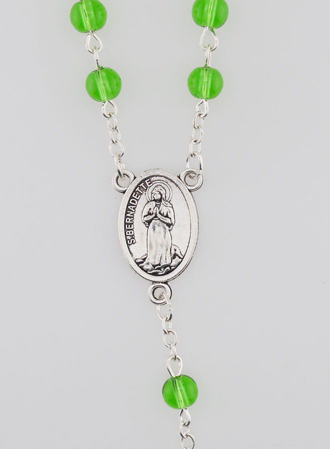 Chapelet Collier Mode en Perles de Cristal Vert de Lourdes - 50 cm (pic 4)