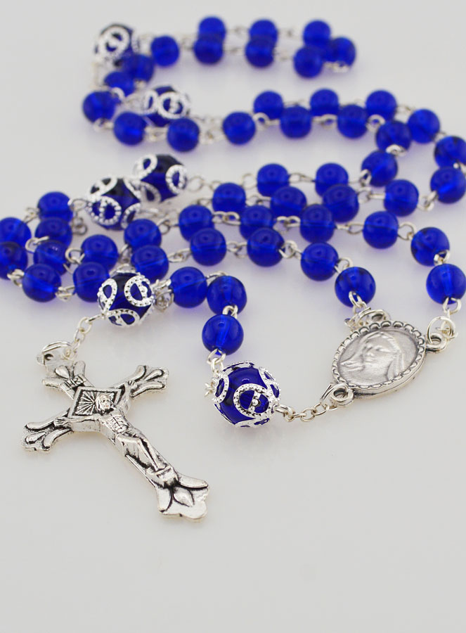 Chapelet de Lourdes en Perles de Cristal Bleu - 55 cm (pic 2)