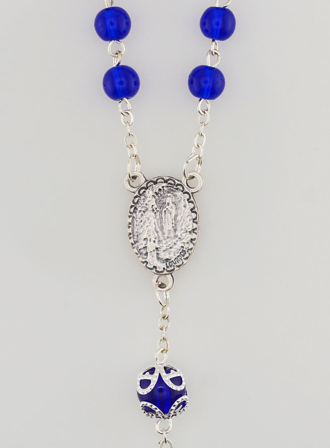 Chapelet de Lourdes en Perles de Cristal Bleu - 55 cm (pic 4)
