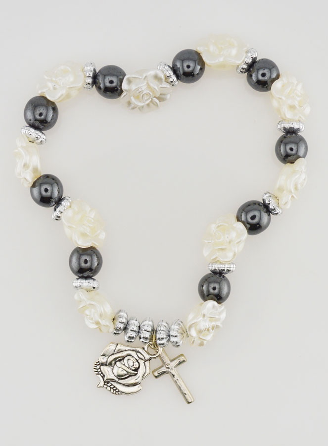 Bracelet Dizainier Perles Noires et Roses Nacrées (pic 1)