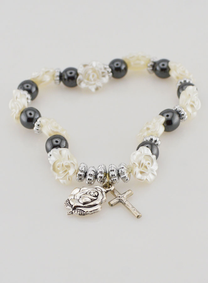 Bracelet Dizainier Perles Noires et Roses Nacrées (pic 2)