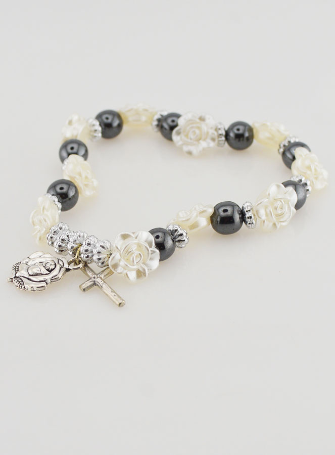 Bracelet Dizainier Perles Noires et Roses Nacrées (pic 3)