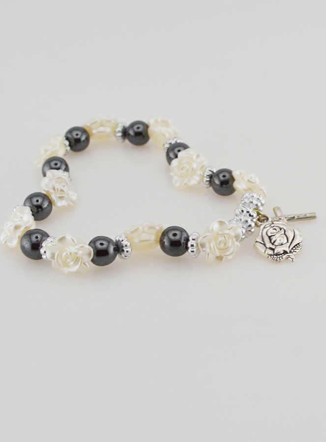 Bracelet Dizainier Perles Noires et Roses Nacrées (pic 4)