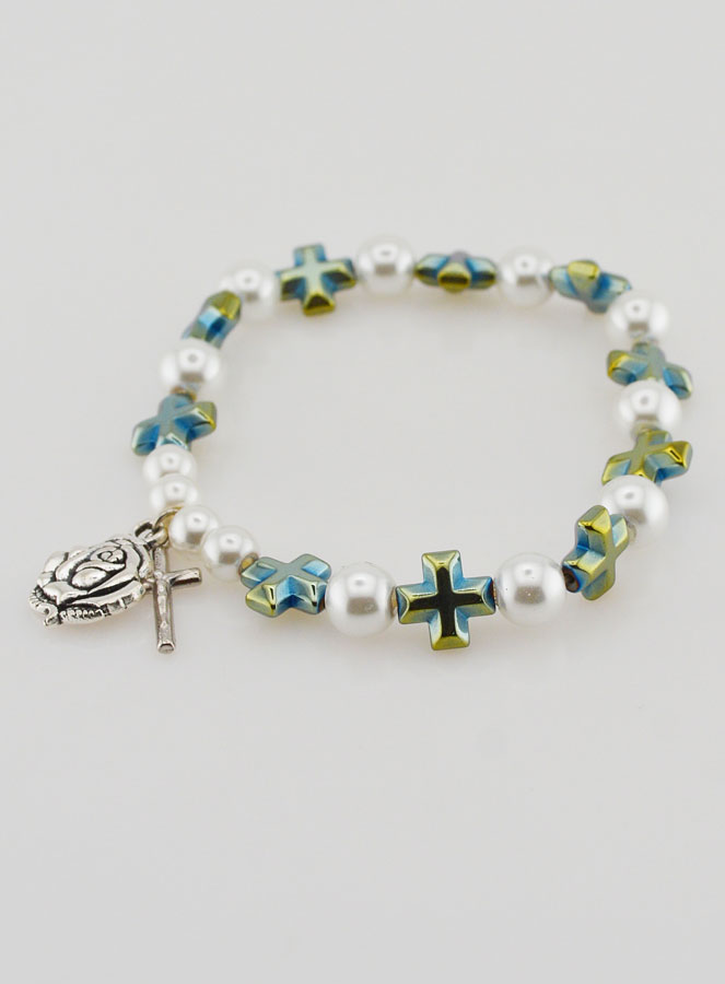Bracelet Dizainier Perles et Croix en Nacre Verte (pic 3)