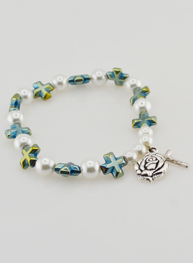Bracelet Dizainier Perles et Croix en Nacre Verte (pic 4)