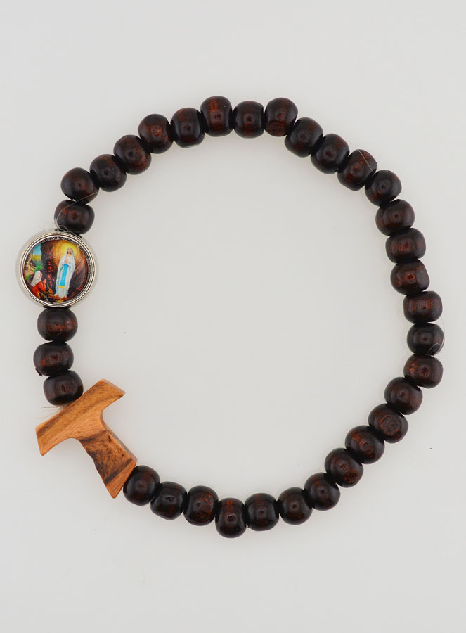 Bracelet Chapelet en Bois Croix de Tau (pic 1)