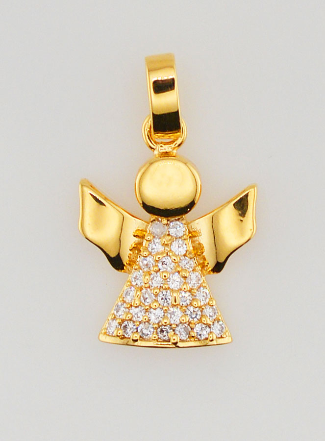 Pendentif Ange-Gardien en Plaqué Or et Diamants Strass - 15 mm (pic 1)