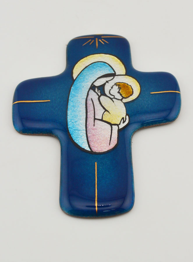 Croix Vierge à l'Enfant Jésus en Emaux (pic 2)