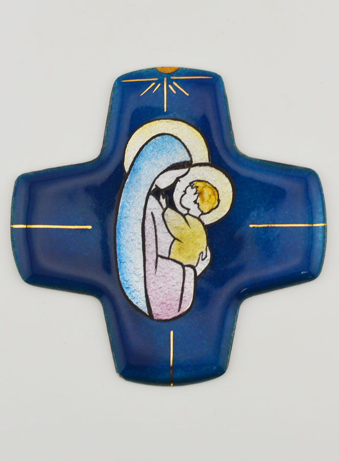 Croix Vierge à l'Enfant Jésus Carrée en Emaux (pic 1)