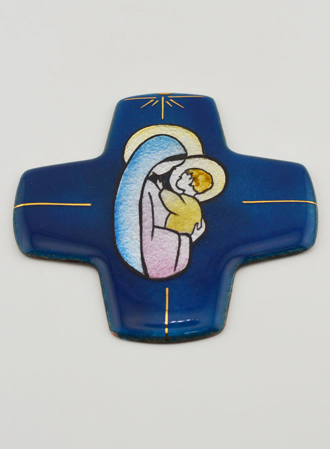 Croix Vierge à l'Enfant Jésus Carrée en Emaux (pic 2)