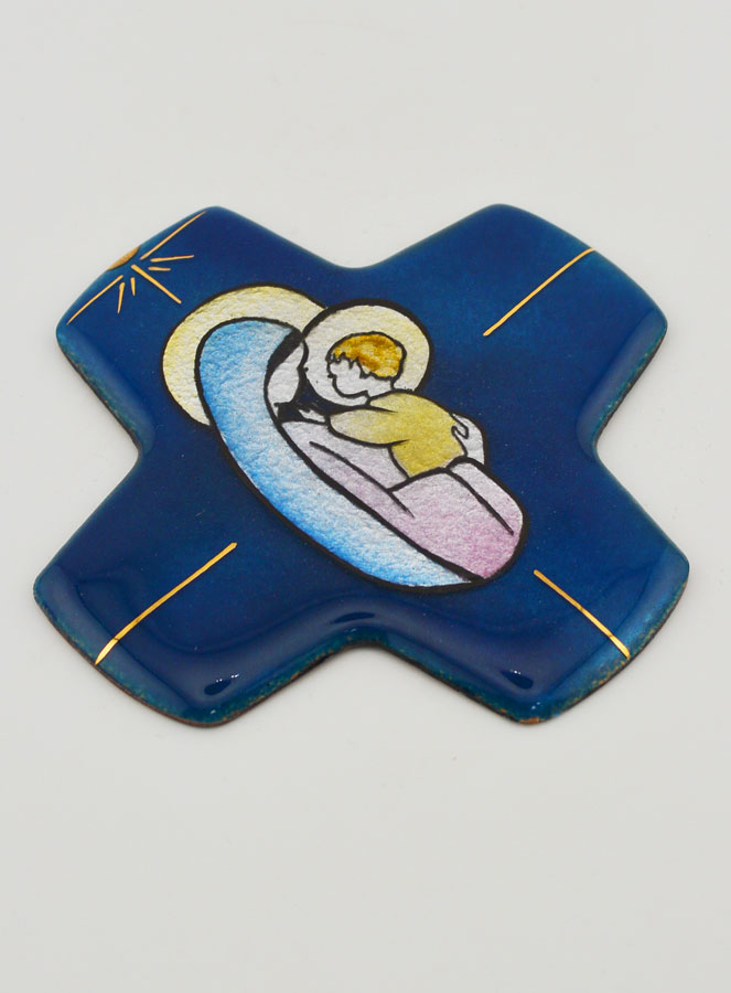 Croix Vierge à l'Enfant Jésus Carrée en Emaux (pic 3)