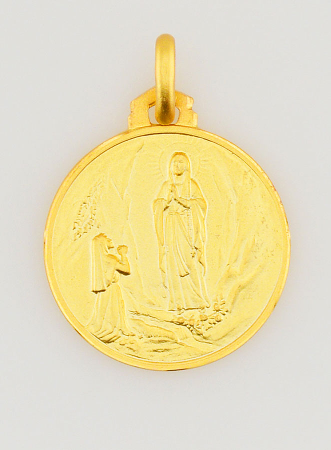 Médaille de Baptême Notre Dame de Lourdes en Plaqué Or (pic 1)