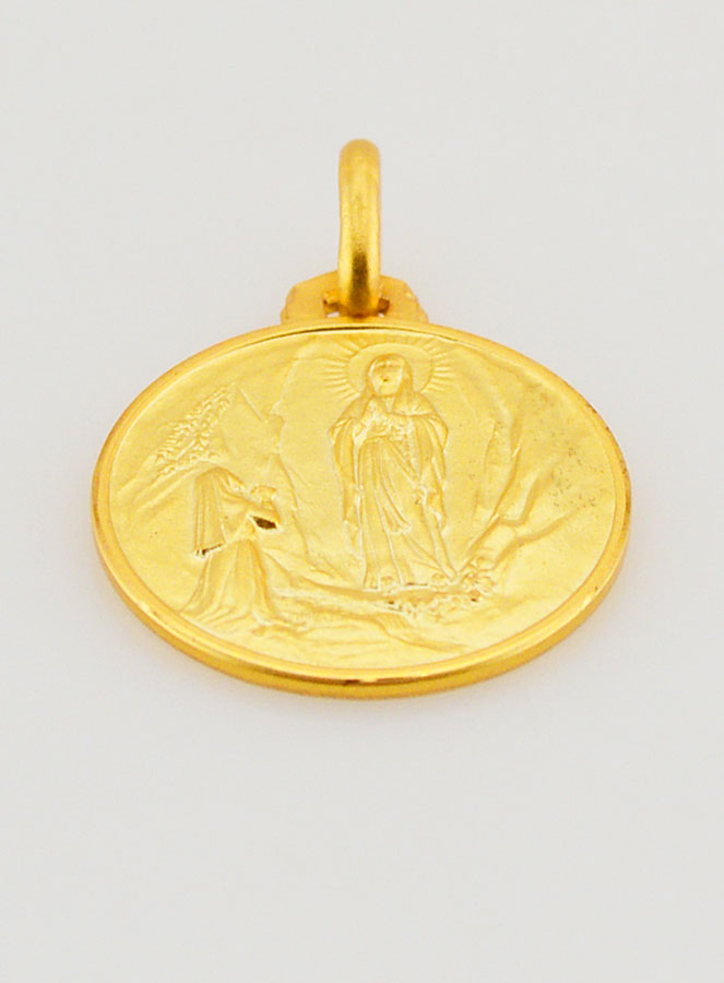 Médaille de Baptême Notre Dame de Lourdes en Plaqué Or (pic 2)