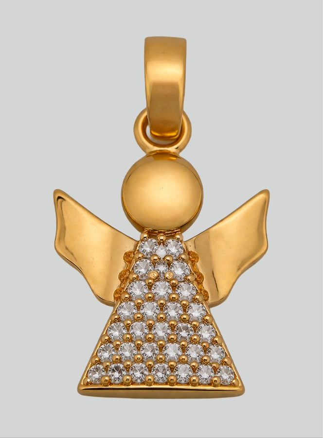 Pendentif Médaille de Baptême Ange-Gardien en Plaqué Or et Diamants (pic 1)