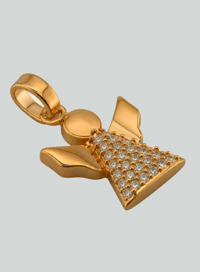 Pendentif Médaille de Baptême Ange-Gardien en Plaqué Or et Diamants (pic 2)