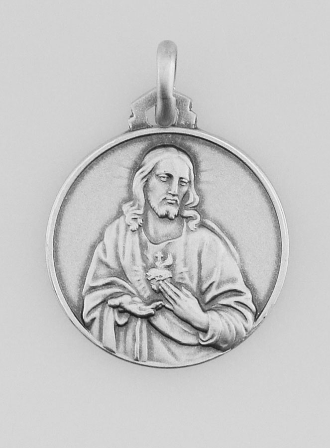 Médaille de Baptême Sacré Coeur de Jésus en Argent - 18mm (pic 1)