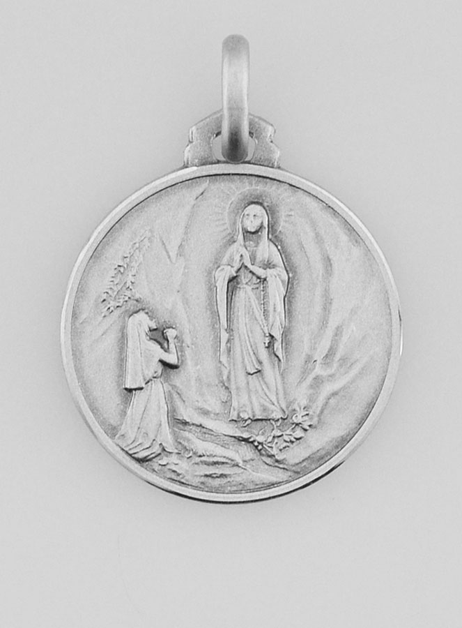 Médaille de Baptême Notre Dame de Lourdes en Argent Massif (pic 1)