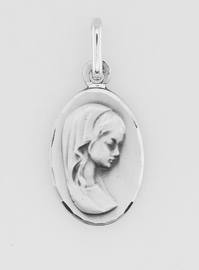 Médaille de Baptême Vierge Marie au Voile en Argent Massif (pic 1)