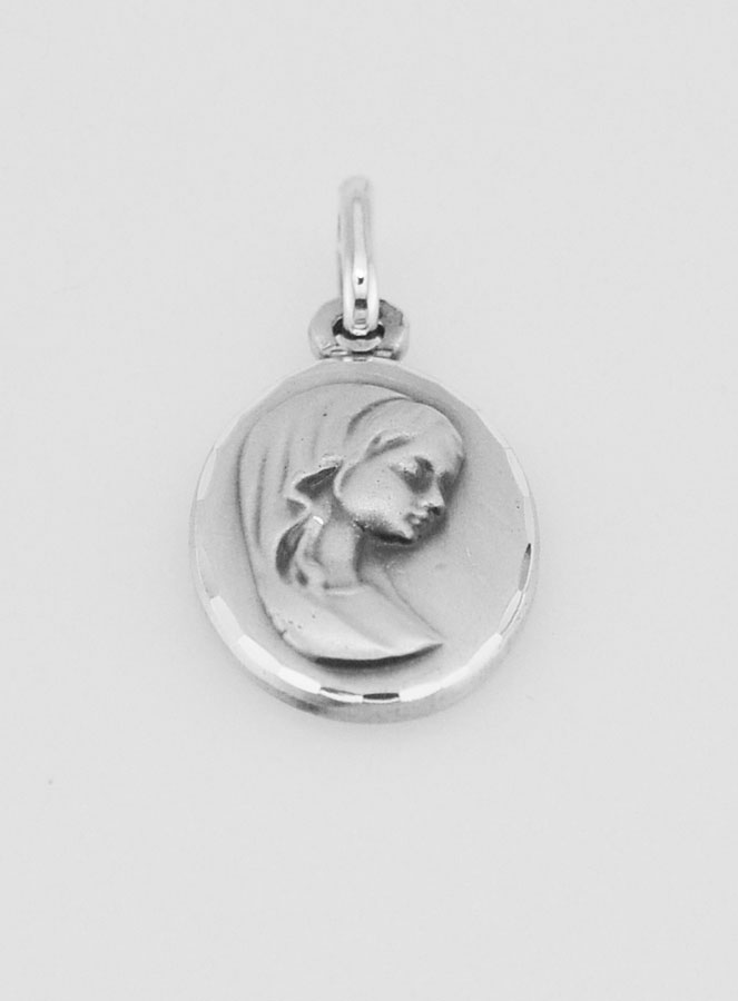 Médaille de Baptême Vierge Marie au Voile en Argent Massif (pic 2)