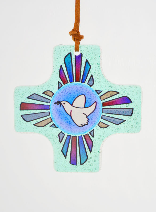 Cadeau de Baptême - Croix en Verre Colombe de la Paix (pic 1)
