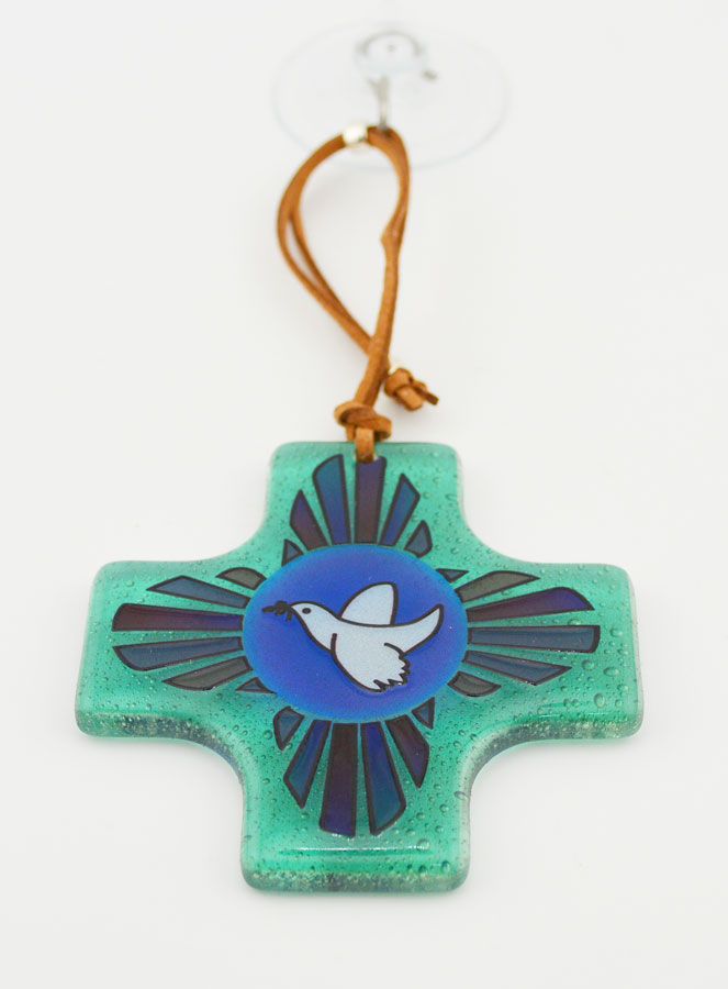 Cadeau de Baptême - Croix en Verre Colombe de la Paix (pic 2)