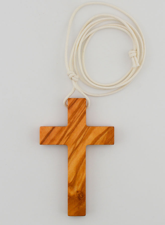 Croix d'Aube de Communion en Bois d'Olivier avec Cordon Blanc (pic 4)