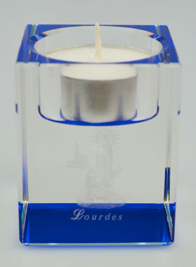 Bougeoir en Verre Bleu - Notre Dame de Lourdes (pic 1)