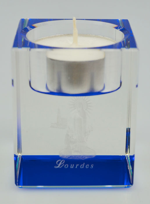 Bougeoir en Verre Bleu - Notre Dame de Lourdes (pic 2)