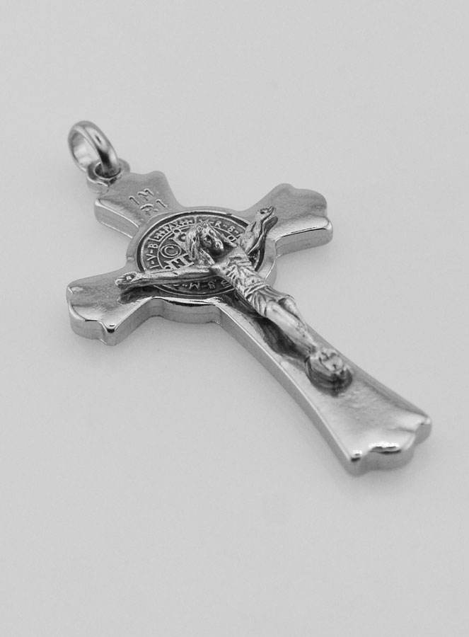Pendentif Croix de Saint Benoit Argenté - 5 cm (pic 3)