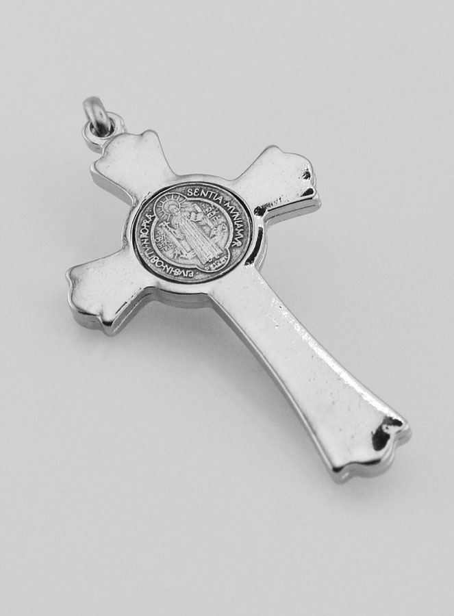Pendentif Croix de Saint Benoit Argenté - 5 cm (pic 4)