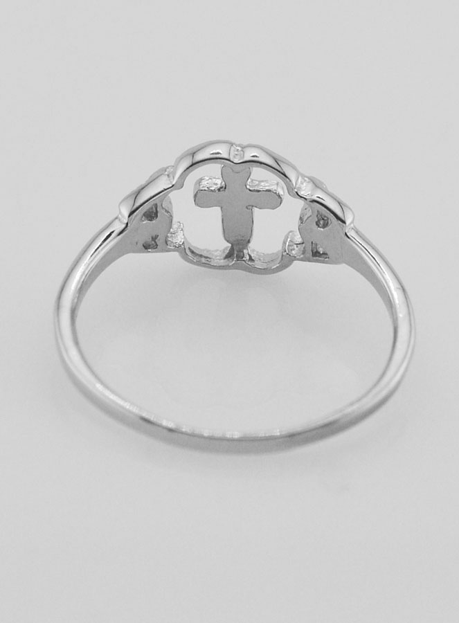 Bague Croix et Fleur en Argent Massif - Taille 58 (pic 4)